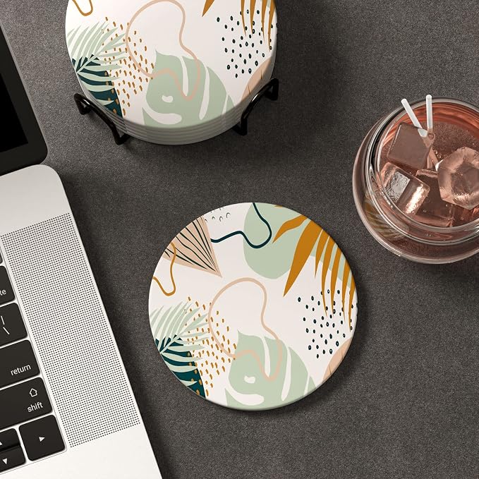Coasters for Drinks, Kitchen Home Decor Housewarming Gift, Round 4 in