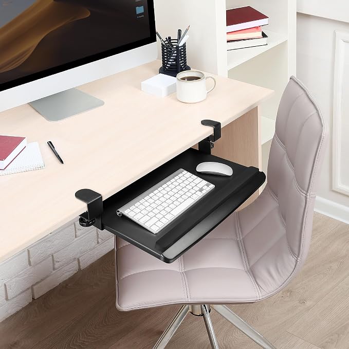EHO Clamp-On Retractable Adjustable Keyboard Tray, Under Desk Ergonomic