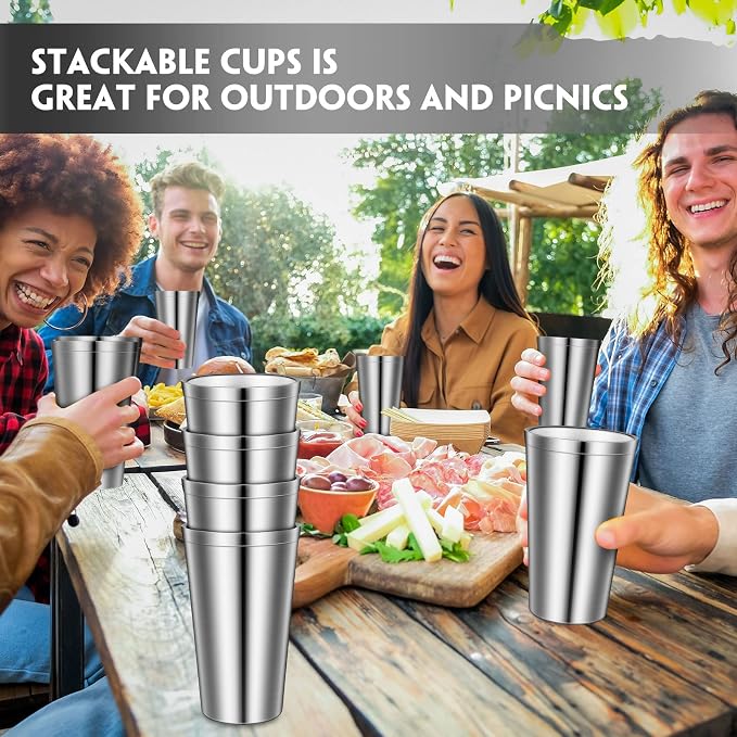 Zopeal 4 Pcs Stainless Steel Cups 16 Oz, Double Wall Vacuum Pint Cup Tumbler