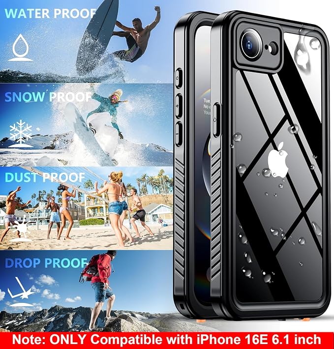 SPIDERCASE for iPhone 16e Case Waterproof, Built-in Screen & Camera Lens