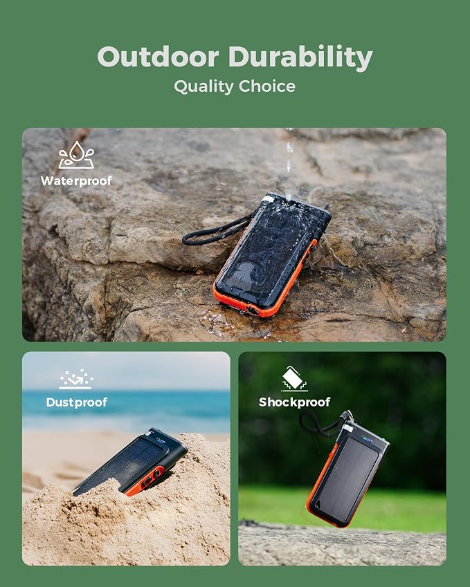 GOODaaa Solar Power Bank, 45800mAh Wireless Portable Charger Built-in Cables
