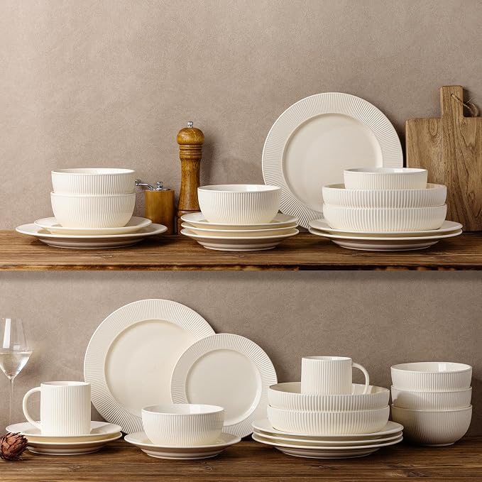 Ceramic Dinnerware Set for 4, 12-Piece Plates and Bowls Set | Lightweight