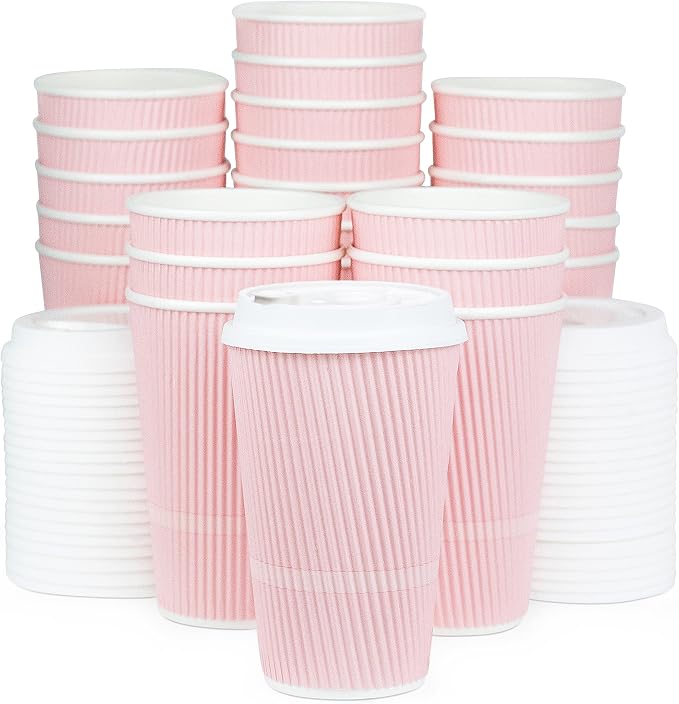 Disposable Coffee Cups With Lids - 16 oz To Go Coffee Cup. Large Travel Cups
