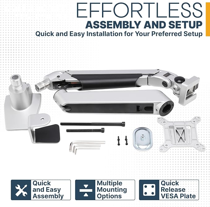 Premium Height Adjustable Single Monitor Arm Stand: Desk/Grommet Mount