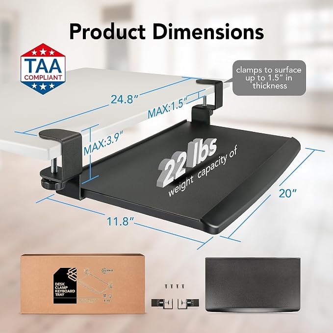 EHO Clamp-On Retractable Adjustable Keyboard Tray, Under Desk Ergonomic