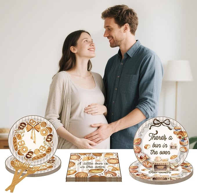 96 Pcs Bun in the Oven Baby Shower Decorations, Bakery Theme Plates Napkins