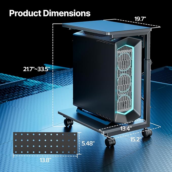 ARES WING Height Adjustable Computer Tower Stand, 2-Tier PC Tower Stand