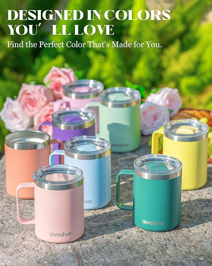 12oz Insulated Coffee Mug with Lid – Includes Two Lids, Stainless Steel Coffee