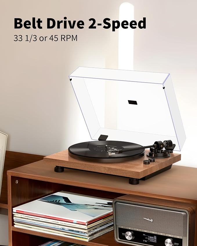 Turntable Vinyl Record Player Support Bluetooth Output Phono/Line Switch Pitch