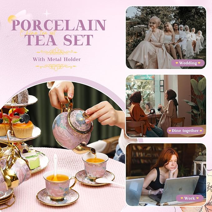 21 Pcs Ceramic Teapot Set Vintage Porcelain Tea Cups