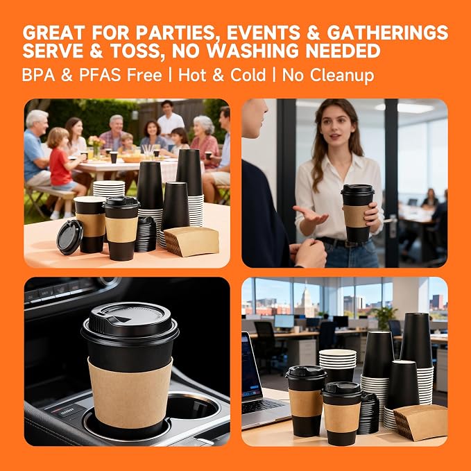 METAPRINT 50 Pack 16 oz Disposable Coffee Cups