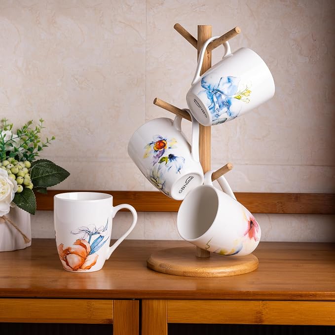 GBhome Floral Coffee Mugs Set of 6, 12 oz Ceramic Coffee Cups Set | Classic