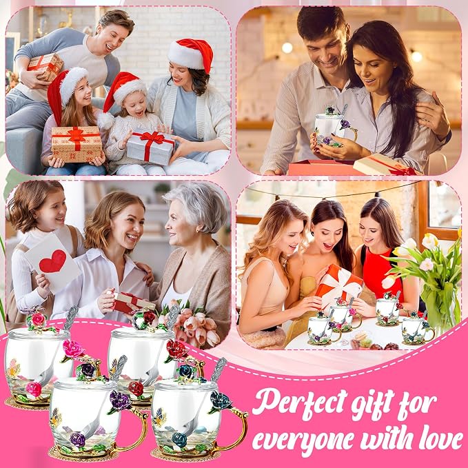 Nuanchu 4 Sets Flower Glass Tea Cups