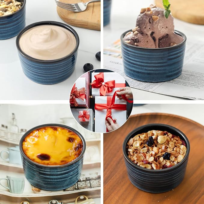 Ceramic Ramekins 6 oz, Oven Safe Souffle Dish Set of 6