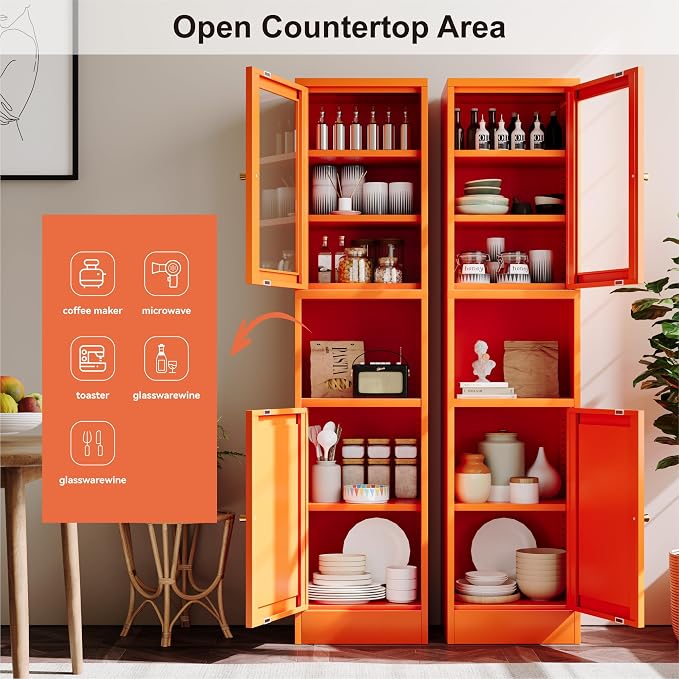 2-Door Metal Storage Cabinet, Tall Slim Pantry Organizer