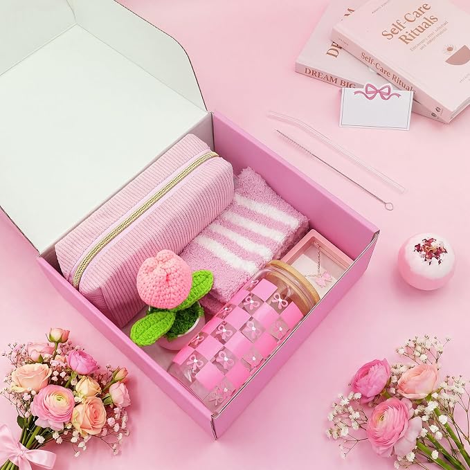 Gift Basket for Teen Girls, Cute Pink Birthday Gifts for Women, Gift Box