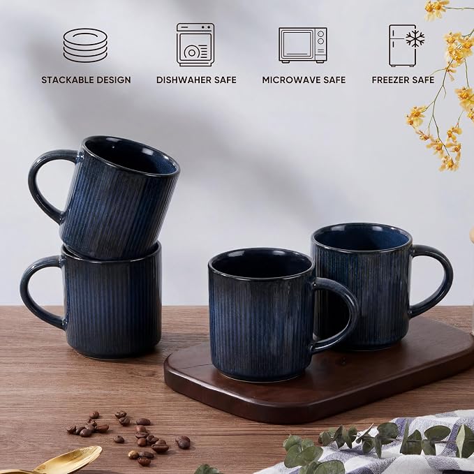 E-far Coffee Mugs Set of 4, 12 oz Stoneware Coffee Cups