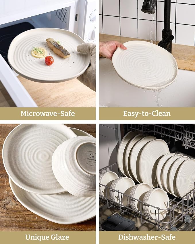 Famiware Pluto 12-Piece Stoneware Dinnerware Set, Matte Beige White | Double