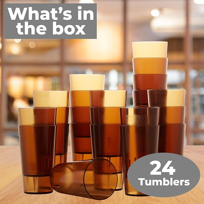 Restaurant Grade, BPA-Free 12oz Amber Plastic Cups 24pk. Super Durable