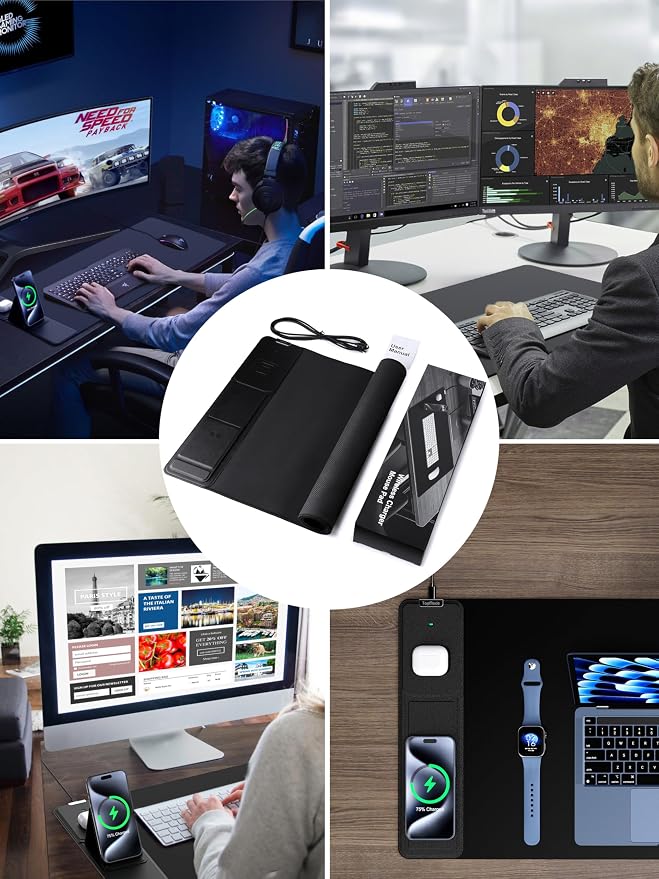 TopMade Mouse Pad with 15W Wireless Charging & Phone Holder, 31.5" x 15.75" XXL