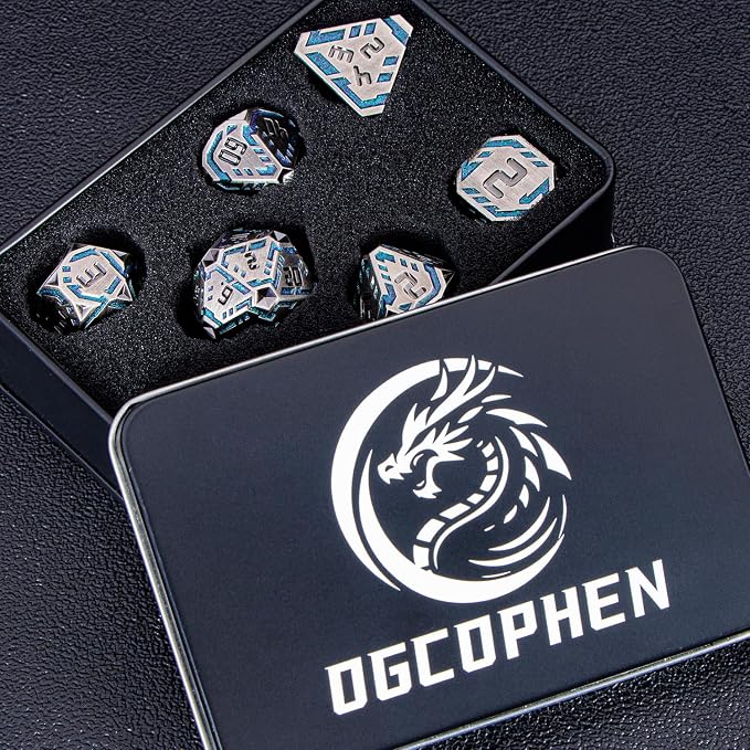 Metal DND Sci-fi Dice Set 7PCS Stripe Polyhedral Dice