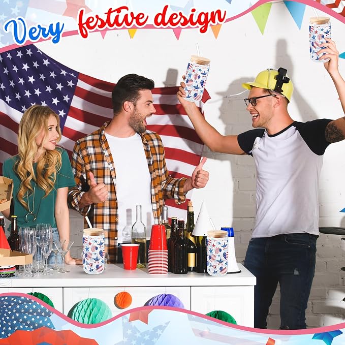 Sliner 2 Pcs Patriotic Glass Cups 4th of July Gifts Tumbler