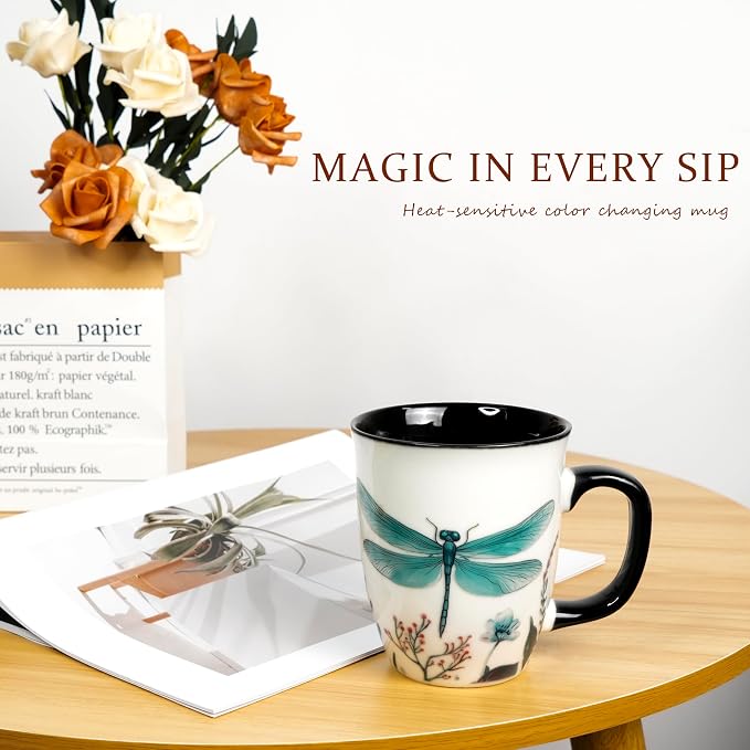 16 oz Dragonfly Coffee Mug, Color Changing Cup | Ceramic Coffee Cup, Heat