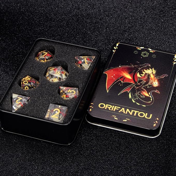 Plum Blossom DND Dice Yellow Noctilucent Liquid Core Dice Set