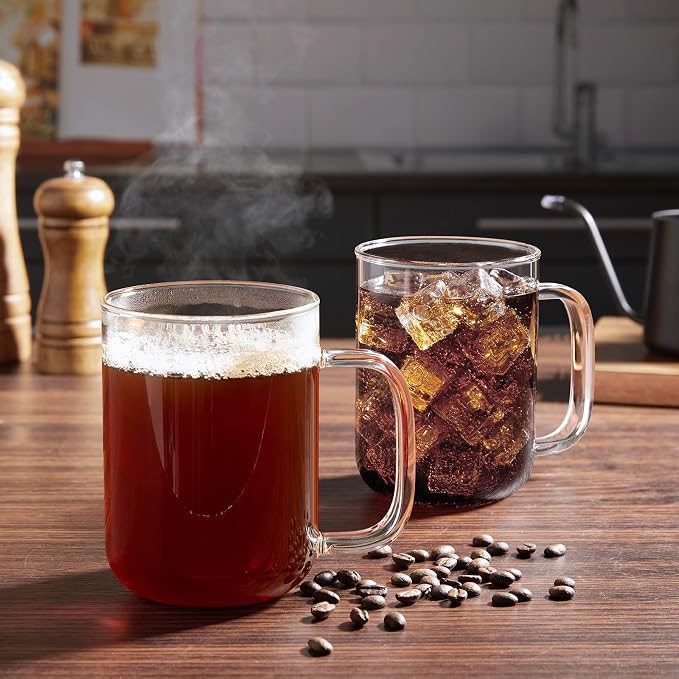Glass Coffee Mugs, 24 oz Ice coffee cups, Large Clear Tea Cups Set of 4