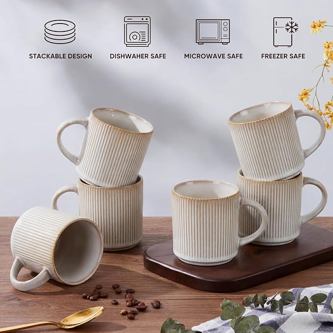 E-far 12 oz Coffee Mugs Set of 6, Stoneware Coffee Cups