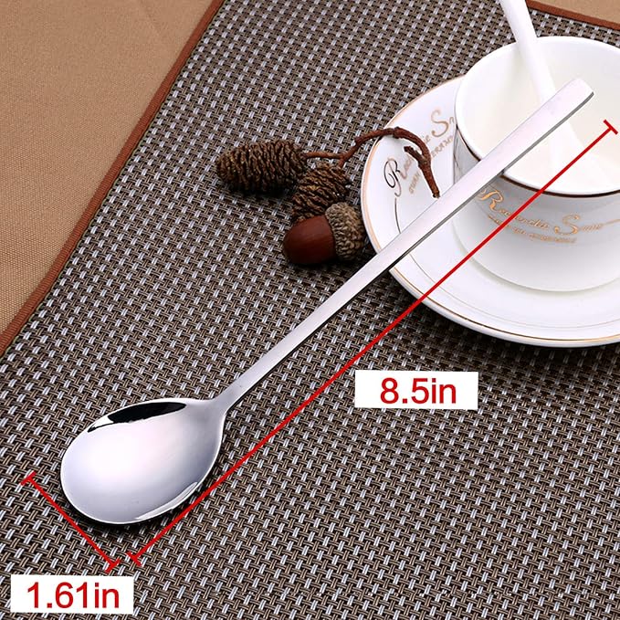 IQCWOOD Spoons, 8.5 Inch Stainless Steel Soup Spoons | Korean Soup Spoons