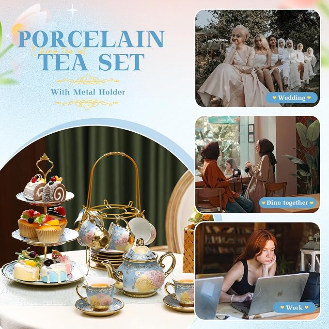 21 Pcs Ceramic Teapot Set Vintage Porcelain Tea Cups
