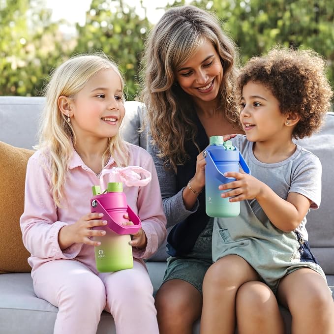 Kids Insulated Water Bottle - 12oz Stainless Steel Water Bottle with Dual Spouts