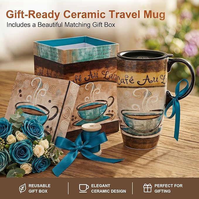 Topadorn 17oz Ceramic Travel Mug