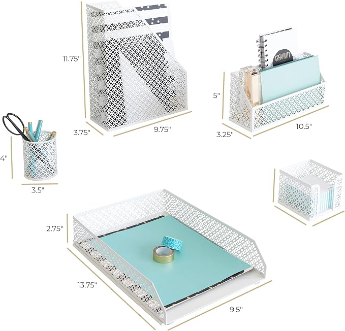 BLU MONACO | White Desk Organizer Set 6 Piece | Mail Sorter Organizer Countertop