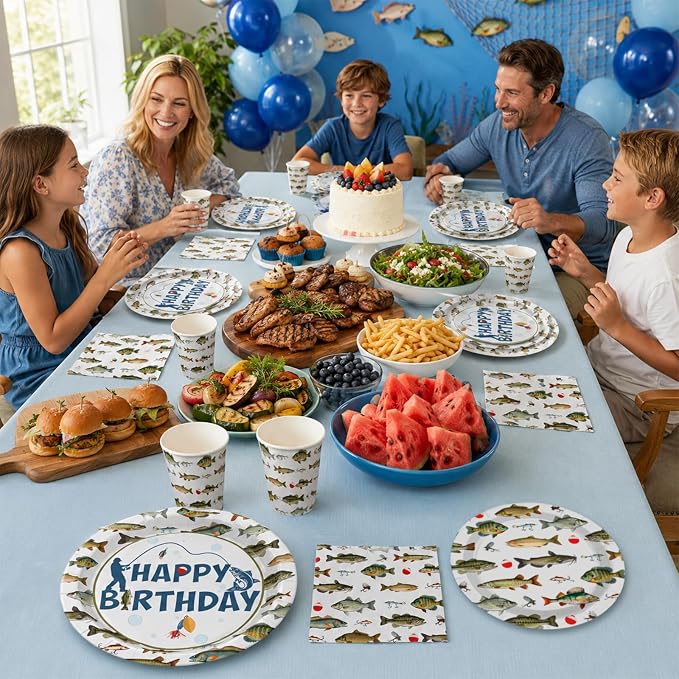 250Pcs Gone Fishing Birthday Party Decorations, Serves 50 | Gone Fishing Plates