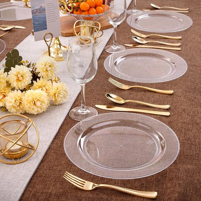 bUCLA 30PCS Clear Plastic Dinner Plates Disposable
