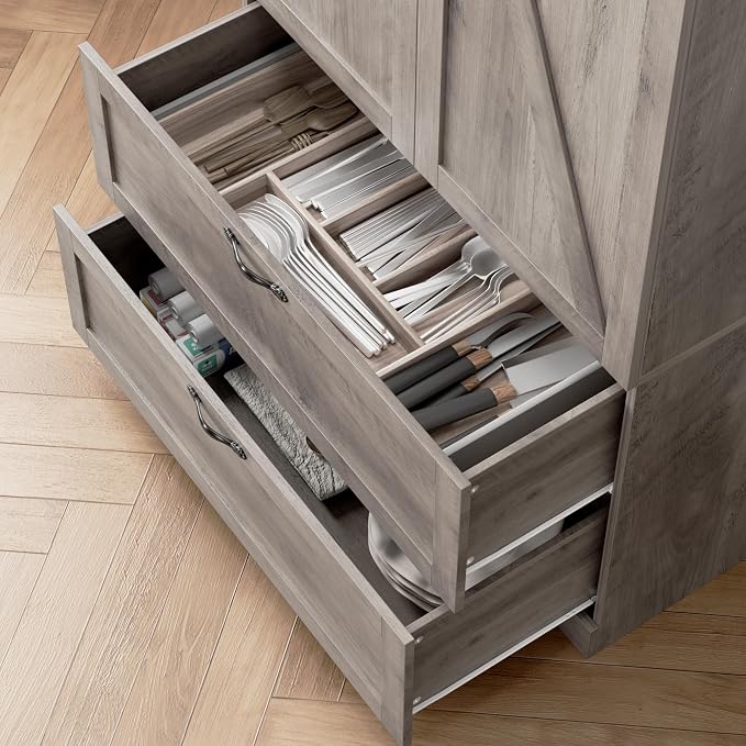 70" Tall Kitchen Pantry Storage, Barn Doors Pantry Cabinet