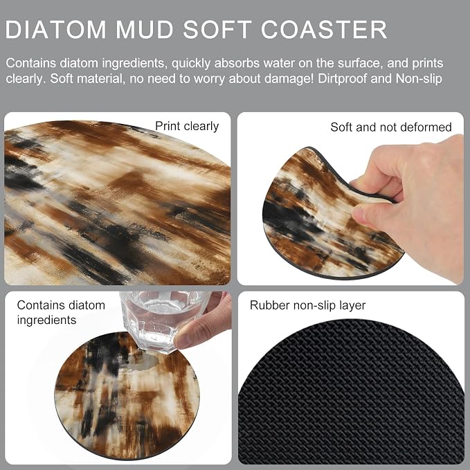 Black Brown Gradient Coasters Set of 2, Absorbent Coasters