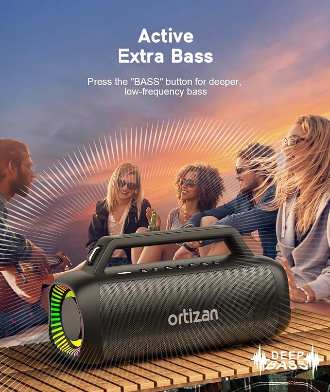 Ortizan Portable Bluetooth Speaker Loud, 80W Peak, Bass Up, 20H Playtime