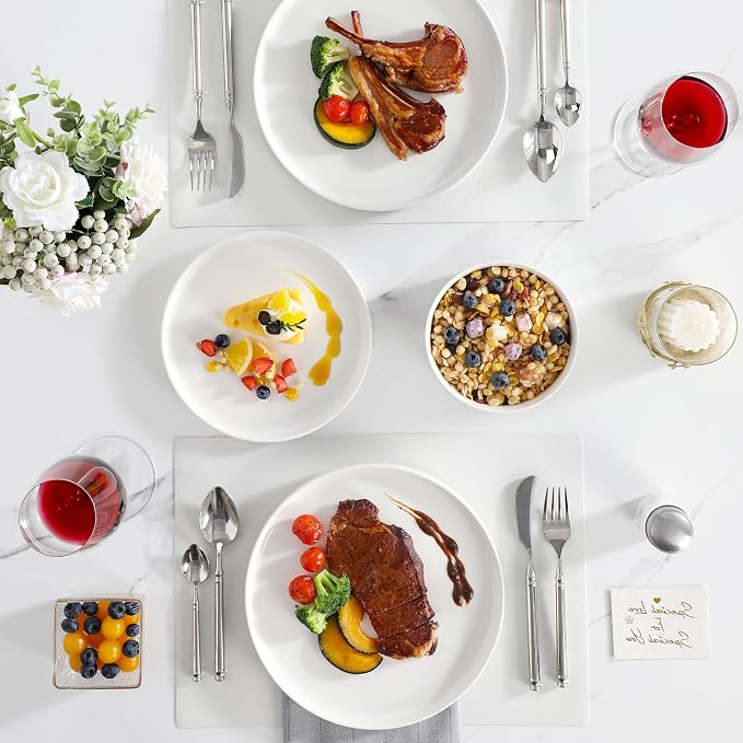 MALACASA 24 Pieces Porcelain Dinnerware Set, Modern White Dish Set