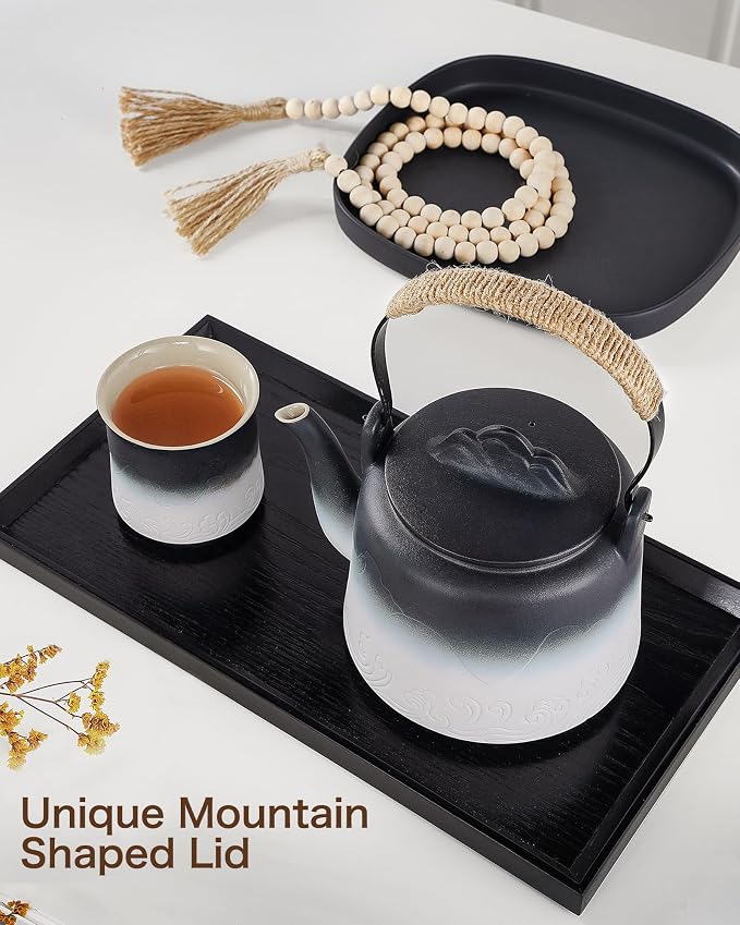 ZENS Japanese Tea Set with 4 Cups, 33.8oz Ceramic Infuser Pot