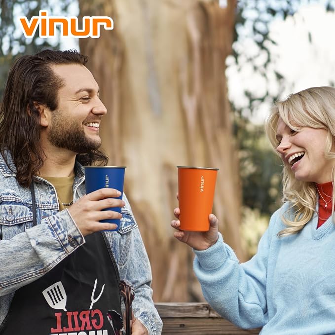 VINUR Stainless Steel Cups 16 oz Metal Drinking Glasses 6 Pcs | Stainless Steel
