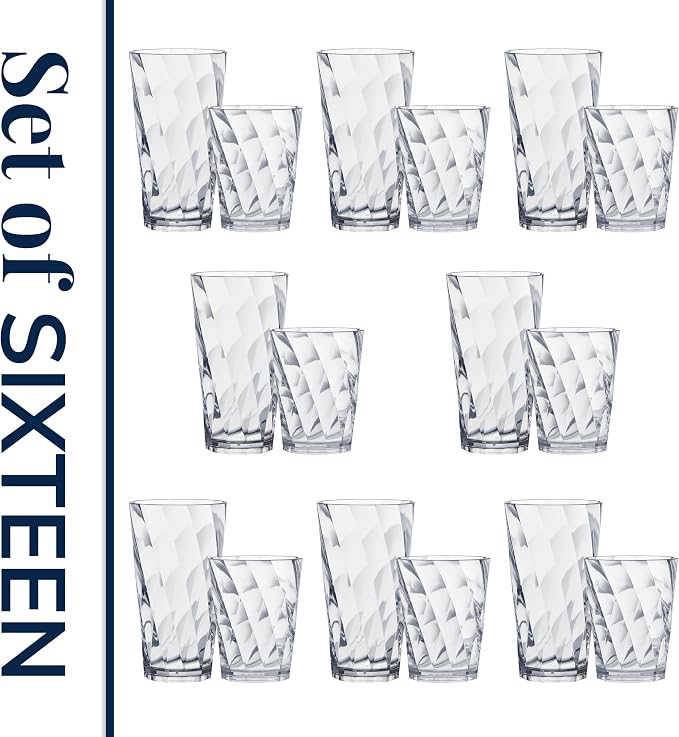 US Acrylic Optix Plastic Reusable Drinking Glasses 14oz Rocks & 20oz Water Cups