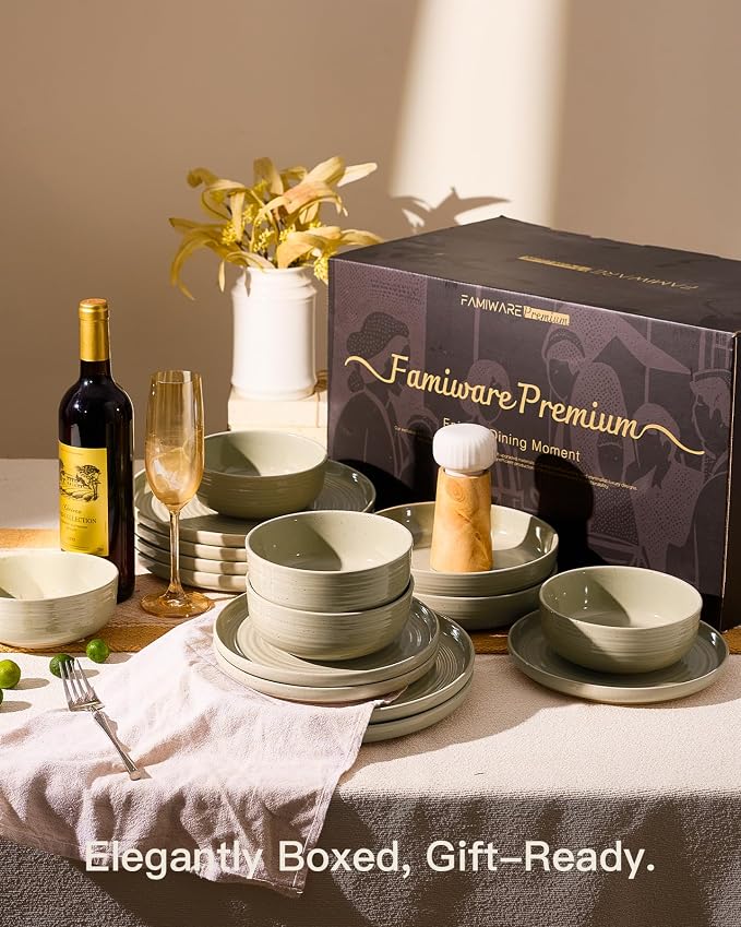 Stoneware Dinnerware Set with Pasta Bowls, Service