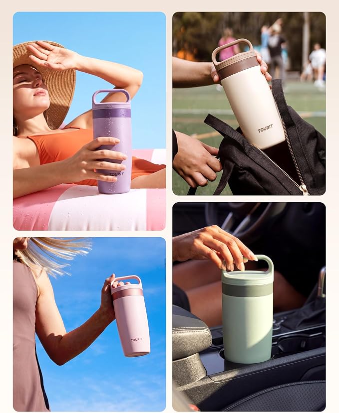 TOURIT Travel Coffee Mug 16 oz, Leakproof 2-Part Drink Lid Tumbler, Off-White |