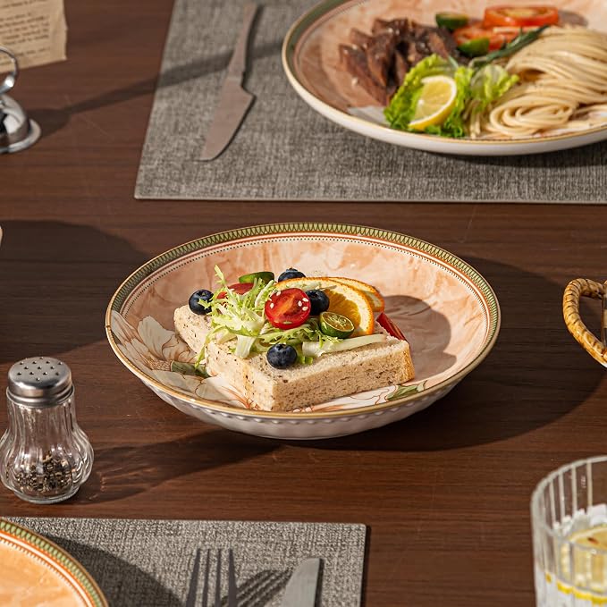 Ceramic Dinnerware Set, Floral Plates and Bowls Sets, Microwave & Dishwasher