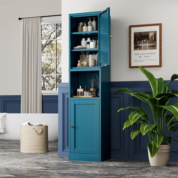 2-Door Metal Storage Cabinet, Tall Slim Pantry Organizer