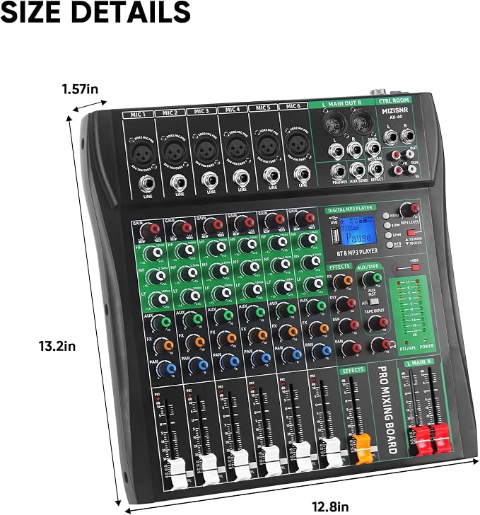6 Channel Audio Mixer, Professional DJ Mixer Board Sound Music Mixing Console