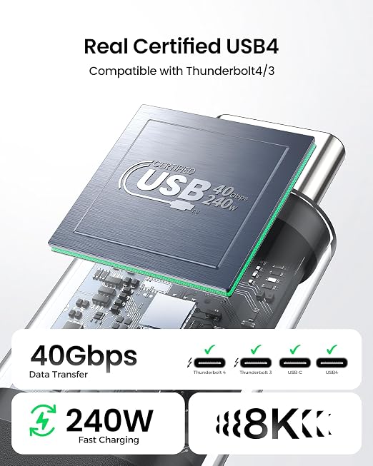 Silkland USB 4 Cable for Thunderbolt 4 Cable 4FT, 40Gbps Data Sync, 8K/6K@60Hz